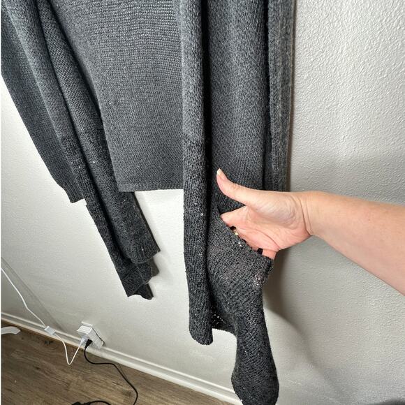 9/15 Saks 5th Ave Dark Gray Waterfall Front Cardigan with Sequins Large - Picture 8 of 16